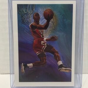 1990-91 NBA Hoops Michael Jordan art card team checklist # 358